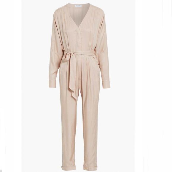 Equipment NWT Pommine Belted Pleated silk blend Satin Jumpsuit Blush Size 2 - Picture 4 of 12